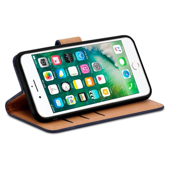 Apple iPhone 7 Plus / 8 Plus Kortfack Konstläder Flott Vintage P Mörkblå