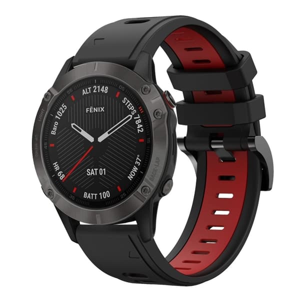 Garmin Fenix 6 Sapphire GPS Two-color Silicone Watch Band - Black / Red