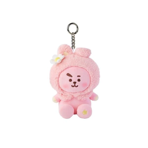 BT21 Cherry Blossom Plys Nøglering – Kpop Taske Charm Dukke Vedhæng*Pink Kanin - Siddende Stilling*