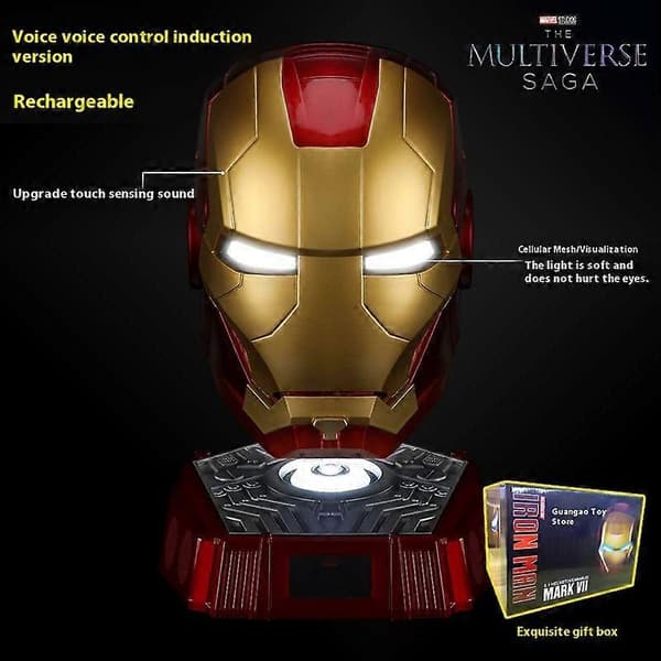 Ny Autoking 1:1 Mk5 Iron Man Hjelm Cosplay Engelsk Stemmeaktivert Øyelys Modell Leketøy Voksen Elektrisk Brukbar Julegave