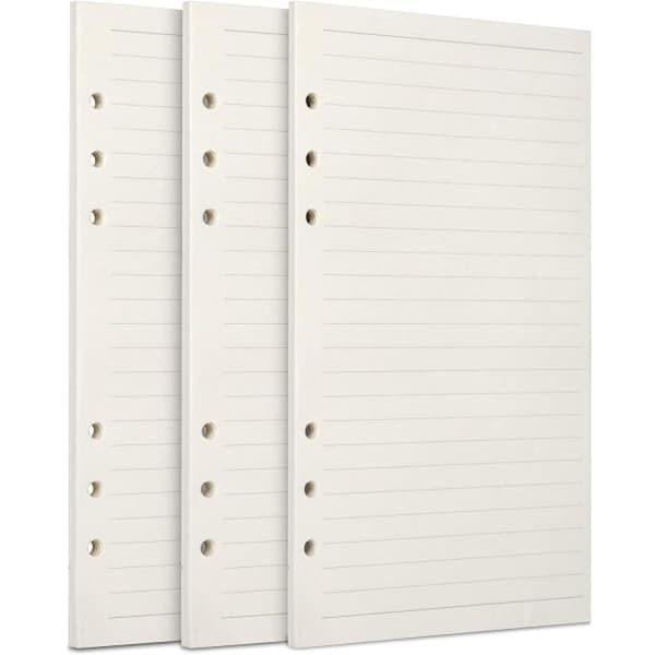 A6 Refillpapir, 3 pakker 100GSM Tykt Refillpapir 6-hulls Refillark Løst Blad Refill 135 Ark (270 Sider)
