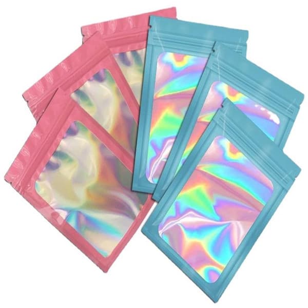 100 stk. - Gaveposer - 16*9 cm - Festposer - C&y-poser - Lynlåsposer - Holografiske mylarposer