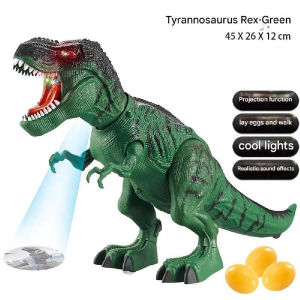 Elektronisk gående dinosaur T-Rex, legger egg, brøler, realistisk Tyrannosaurus, leketøy for gutter og barn fra 3 år grønn
