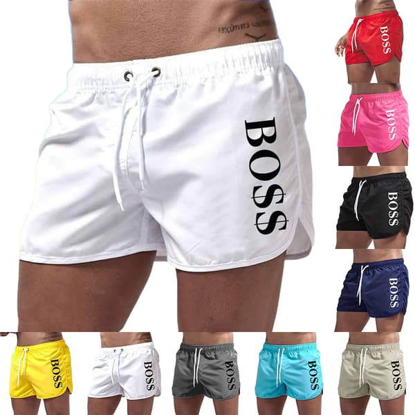 Boss Print Badedrakt Badeshorts Sommer Strand Gym Sport Bukser Svømmebukser Rød Rød for Menn