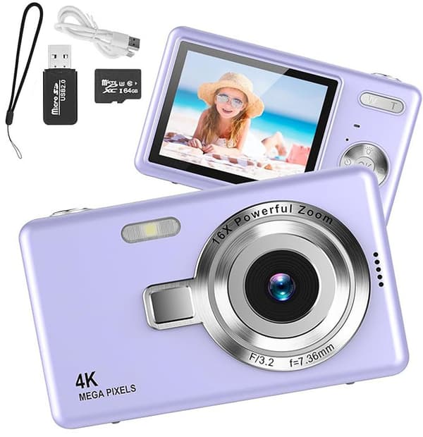 Digitalkamera 48 MP, 1080p FHD, 16x zoom, 64GB hukommelseskort