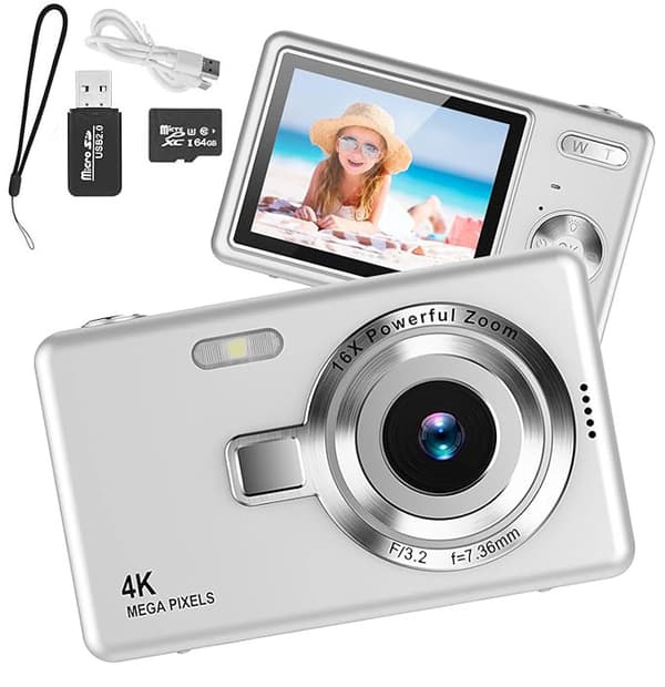 Digitalkamera 48 MP, 1080p FHD, 16x zoom, 64GB hukommelseskort