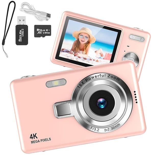 Digitalkamera 48 MP, 1080p FHD, 16x zoom, 64GB hukommelseskort