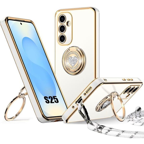 Booling Skyddsskal - För Samsung Galaxy S25 - Mjuk Silikon - Hjärtmönster - Med Medföljande Snodd Vit