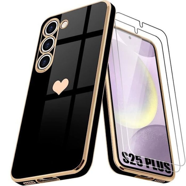 Booling Coque Silikon - För Samsung Galaxy S25 Plus - Stötabsorberande - Med 2 Härdat Glas Svart/Guld