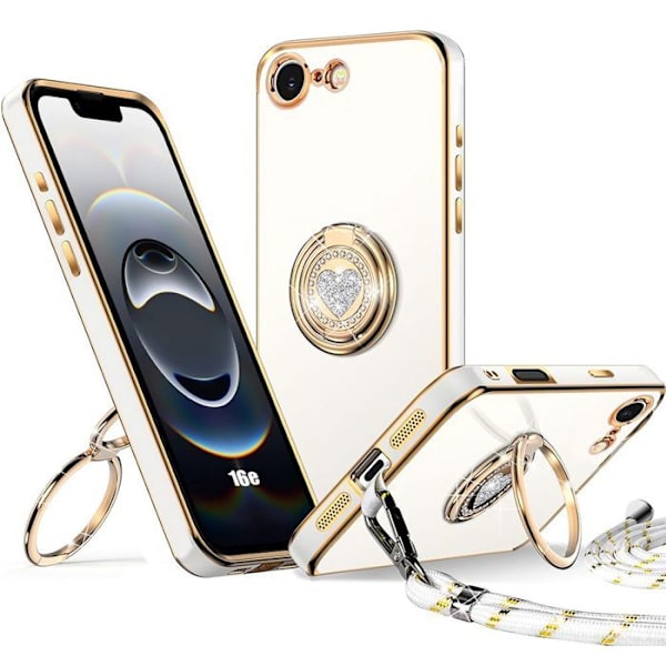 Booling Skyddsfodral - För Iphone 16E - Silikon - Repbeständig - Snodd Med Hjärt-Ring Vit