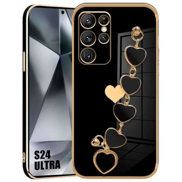 Booling Skydd För Samsung Galaxy S24 Ultra - Stötsäker - Repbeständig - Hjärtmotiv Med Armband Svart