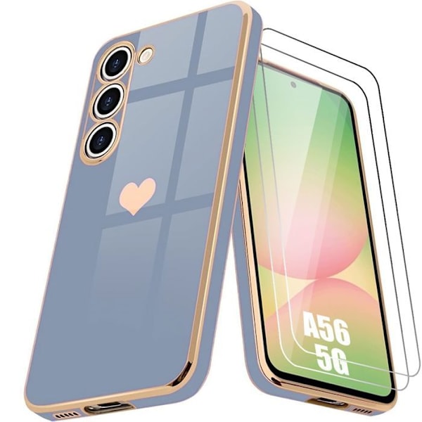 Booling Skyddsskal - För Samsung Galaxy A56 5G - Silikon - Hjärtmönster - Stöttålig - Med 2 Härdade Glas Gyllene