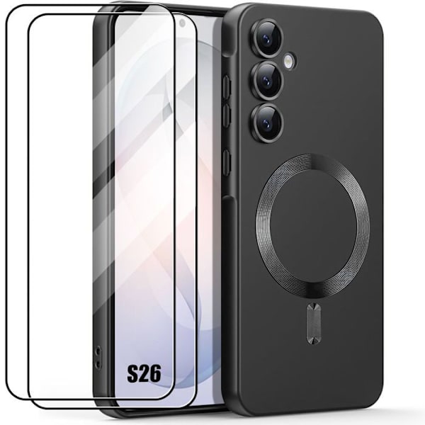 Booling Skyddsfodral För Samsung Galaxy S26, Stötsäker Silikon Med Magnetring - 2 Härdade Glas Svart