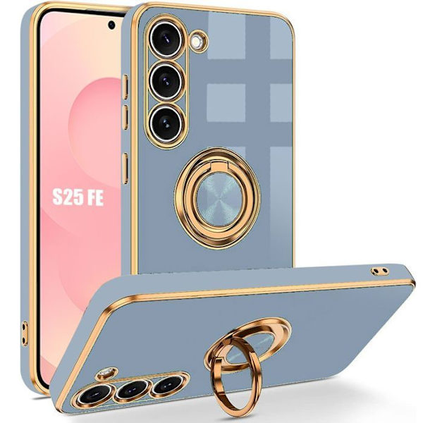 Booling Fodral Ring - För Samsung Galaxy S25 Fe - Mjuk Stötabsorberande Silikon - Blå/Gyllene