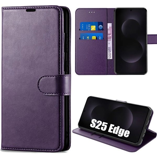 Booling Skyddsskal - För Samsung Galaxy S25 Edge - Stötsäker - Repel - Mörklila Pu-Läder