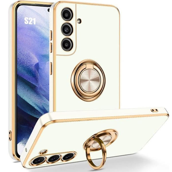 Booling Coque - För Samsung Galaxy S21 - Silikonvätska - Stötsäker - 360° Rotationsstöd - Vit