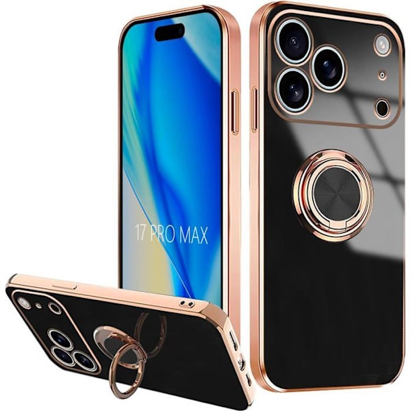 Booling Skyddsfodral - Iphone 17 Pro Max - Stötabsorberande Silikon - Stödring - Svart