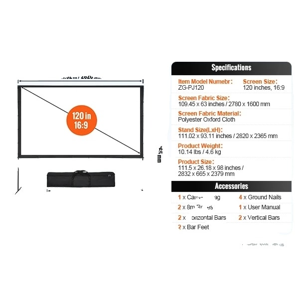 Projektorduk, Portabelt Stativ, 4K Upplösning, Utomhusanvändning, 120 tum 120 inch 120 inch