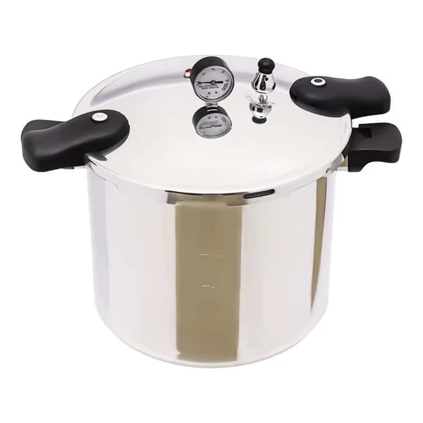 Trykkoger 22L, eksplosionssikker aluminiumslegeringsgryde med trykmåler, flere sikkerhedsbeskyttelser, Sølv, 32 cm