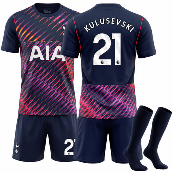 26-27 Tottenham Hotspur F.C. Bortedrakt Barn Fotballdrakt NR.21 KULUSEVSKI Trøye Shorts Sett Gutter Fotballuniform med Sokker