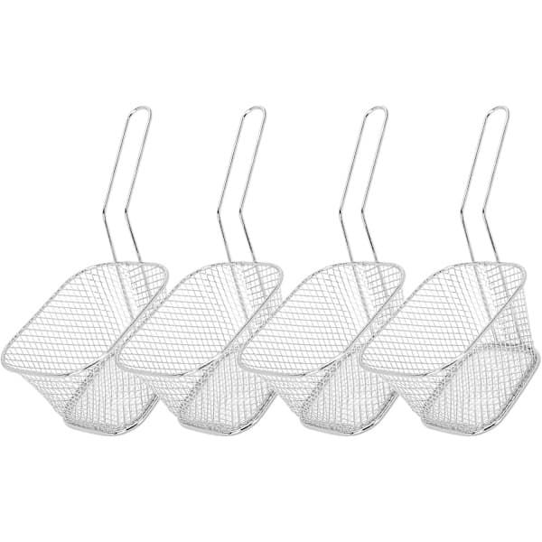4-delt Mini Firkantet Frityrkorg, Frityrstativ i Rustfritt Stål, Frityrkorgsil for Pommes Frites, Løkringer og Kyllingvinger(s)