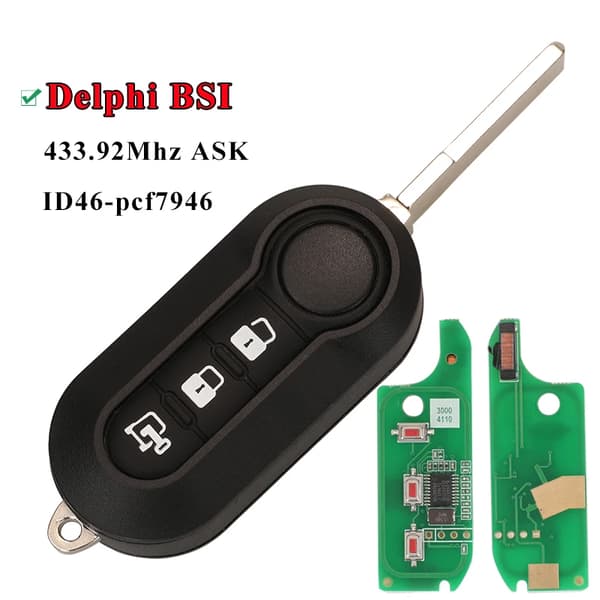Delphi Marelli Bil Fjernkontrollnøkkel For Fiat MPV Bravo/Ducato 500 Doblo Qubo Grande Punto Citroen Jumper Peugeot Boxer 433.92 ID46