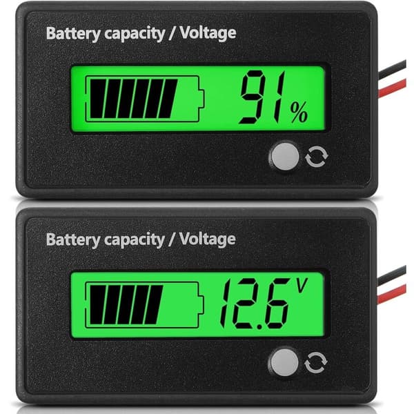 12V 24V Batterimåler med Alarm, Batterikapacitetsspænding, Batterimonitor, Blysyre- og Lithium-ion-batteritester (Grønt Lys)