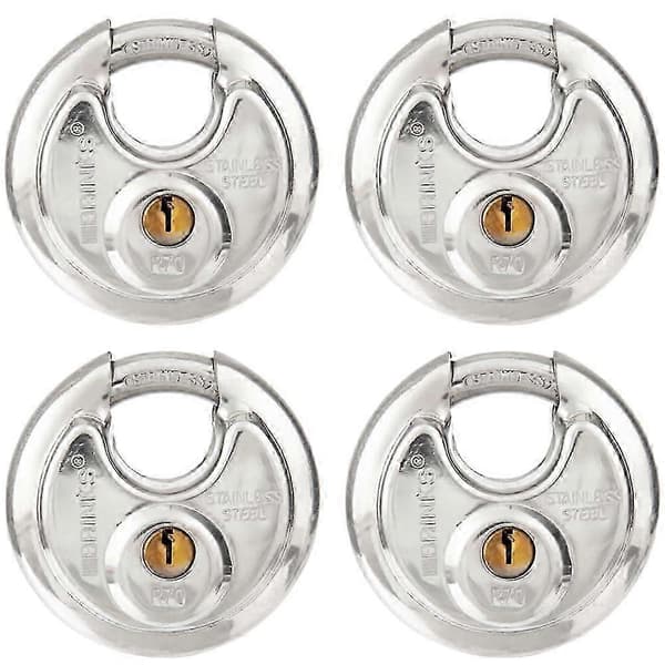 BRINKS 70mm Diskus Hengeås 4-pakning - Låser med samme nøkkel, krom sikkerhetslås for bod og garasje [DB]