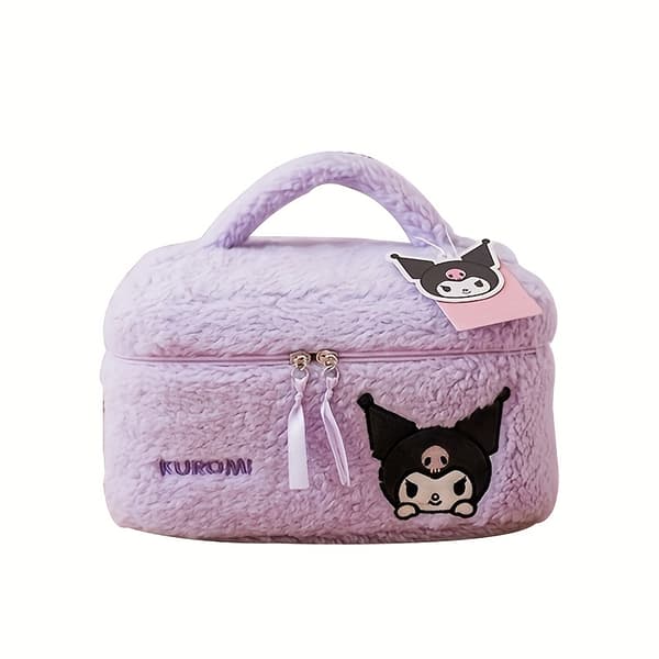Sanrio Teddy Plysj Kosmetisk Oppbevaringsveske med Stor Kapasitet, Tegneserie Chic Myk Sminkeveske for Reise, Premium Følelse med Glidelåslukking for 