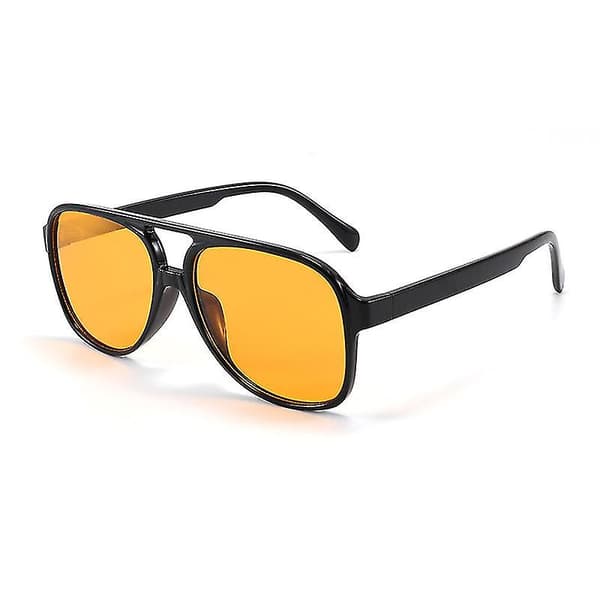 Retro Vintage 70'er Aviator Polariserende Solbriller Dobbeltbro Letvægtsramme Mænd og Kvinder (Sort/Gul) {DB}