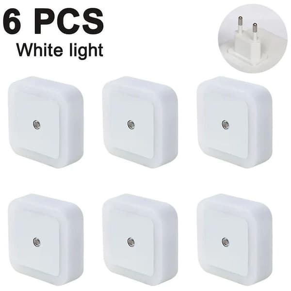 Sett med 6 LED-nattlys 0,5w/110230v med energisparende stikkontakt, orienteringslys med skumringssensor, varmt hvitt automatisk lys for soverom