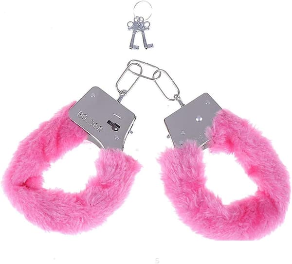 1 st Handbojor i Metall, Leksak för Barn med 2 Nycklar, Festtillbehör, Klädaccessoarer, Handbojor (Plush Rosa) DB