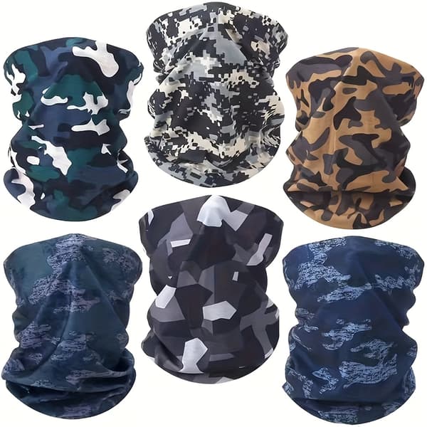 6 kappaleen setti Camouflage hengittäviä saumattomia putkimaisia kaulureita, hiihtomaskeja, kaulahuiveja, monitoimisia taikapantoja [DB]