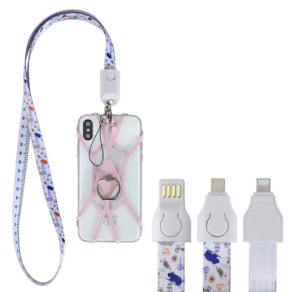 Neck Strap Charging Cable Data Cord Iphone Micro-usb Type-c New White