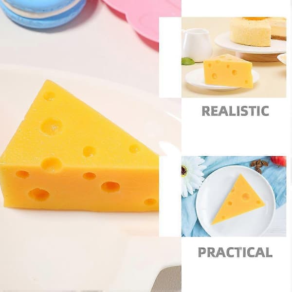3 stk. kunstig ost, falsk ostemodell, simulering, trekantost, realistisk dessertmat for kjøkken, bakeri, butikk, hjemmeutstilling, fotorekvisitter [D]