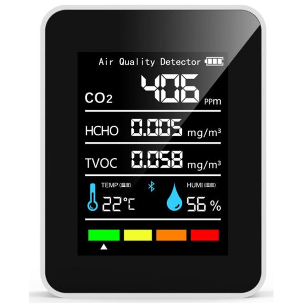 Co2-detektor, bärbar, batteridriven, koldioxid, Hcho, Tvoc, temp, luftfuktighet, 5-i-1-mätare, luftkvalitetsmonitor