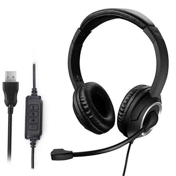 Langalliset USB-kuulokkeet puhelinkeskuskäyttöön mikrofonilla, melua vaimentavat over-ear-kuulokkeet C:lle