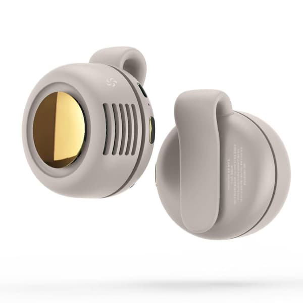 2-pak bærbar clip-on blæser USB genopladelig mini bladløs blæser 360° roterende 3 hastigheder lydløs køling til rejser kontor Beige
