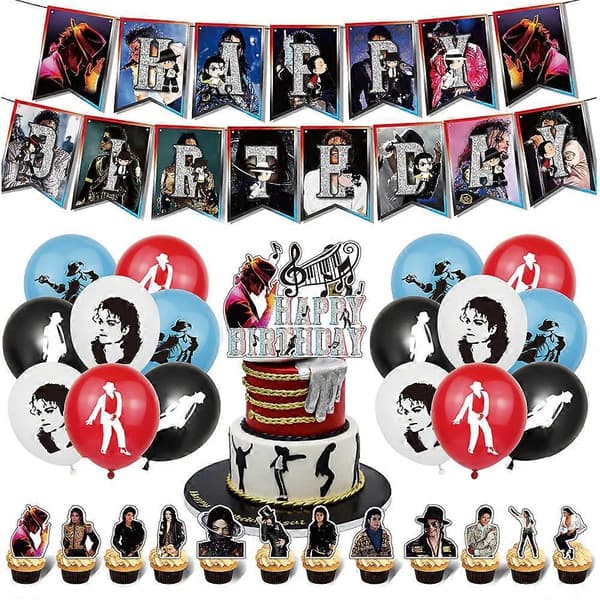 Michael Jackson -teemaisen syntymäpäiväjuhlan tarvikkeet, koristeet, banneri, ilmapallot, kakun koristeet, setti