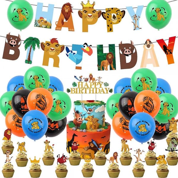 Løve-tema Festdekorationer Inkluderer Happy Birthday Banner, Latex Balloner, Kagetopper, QWER321
