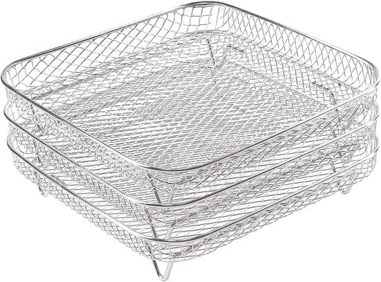 Airfryer-stativ – 3-delt sett – Stablebare airfryer-kurver i rustfritt stål – Tre-lags ovnsrist – 20 x 20 x 4 cm