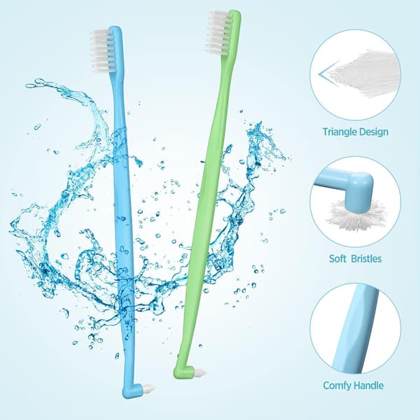 2 stk Dobbelt-hodet tannbørste for tannregulering U-formet spiss