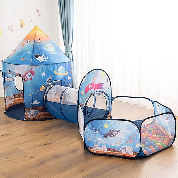 Børnelegetelt, babytunnel og boldbassin til børn Pop-up-telt egnet til indendørs og udendørs brug til drenge og piger (rumraket)