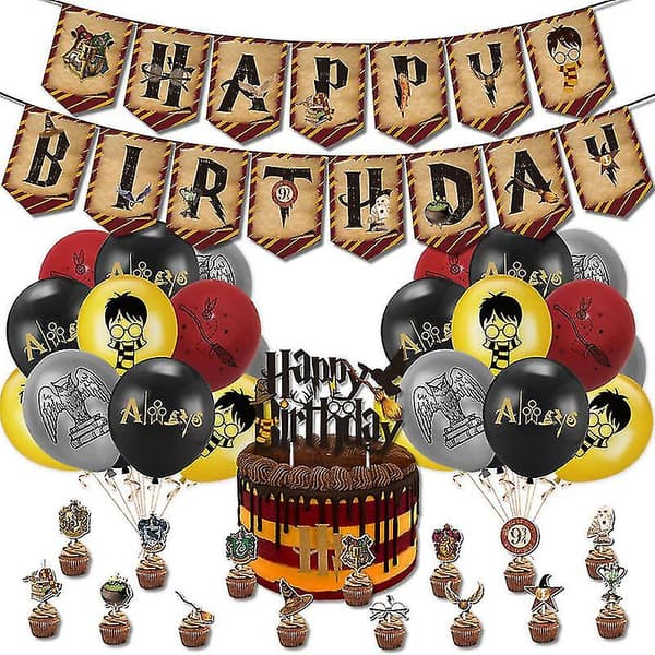 Bursdagsfestdekorasjoner Harry Potter-ballonger Happy Birthday-banner Kakedekorasjoner Barn Trollmann Bursdagsfestdekorasjoner