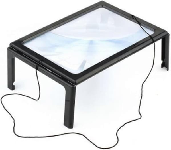 Leseforstørrer, forstørrelsesglass med lys 3x forstørrelse lesehjelp med 4 LED-lys for eldre - A4 rektangulær med sammenleggbar stativ, håndfri
