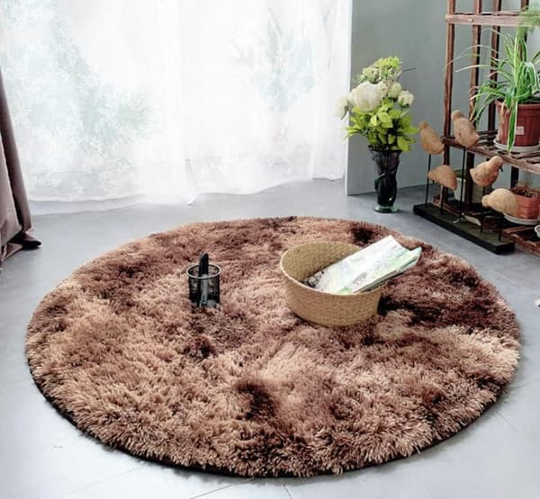 Rundt teppe, loddent, moderne, for stue, soverom, spisestue eller barnerom, komfortabelt loddent gulvteppe sklisikkert teppe (kaffe, 120cm X 120cm)