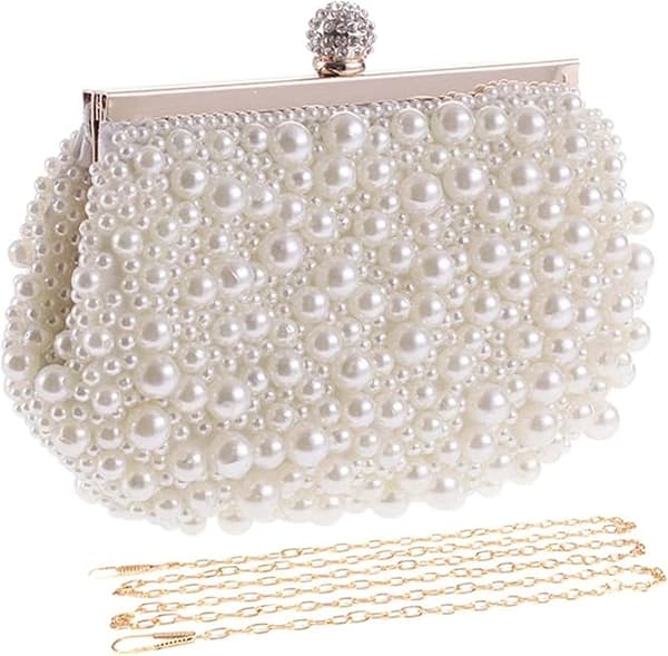 Dame Perle Aften Clutch Bag Kvinner Bryllup Håndveske Pung Middagsfest Ball Brudeveske