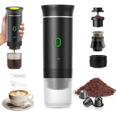 3-i-1 Bærbar Kaffemaskin – Kompatibel med Kapsler og Malt Kaffe – 12V Rask Oppvarming – Smart Ekstraksjon – For Camping og Kontor