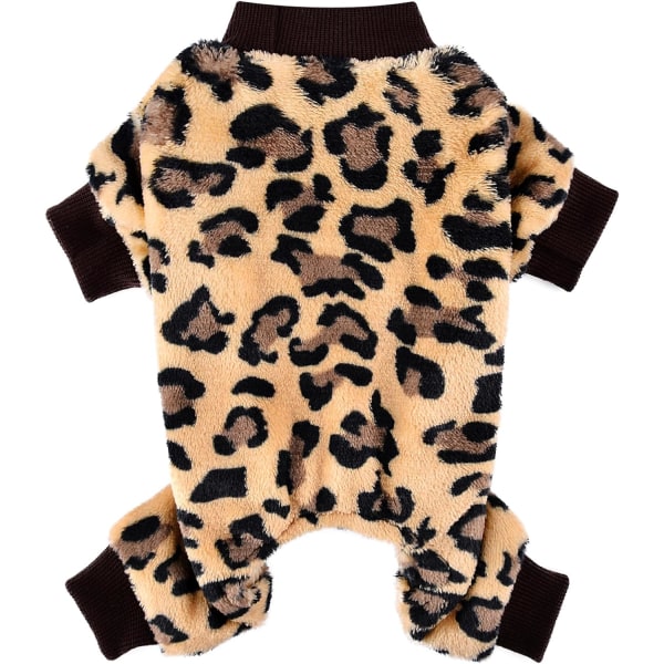 Leopard Hundtröja Hund Overall - Vinter Fleece Valp Kläder för Små Hundar Flicka Pojke Varm Liten Hund Pyjamas Hund Outfit -S