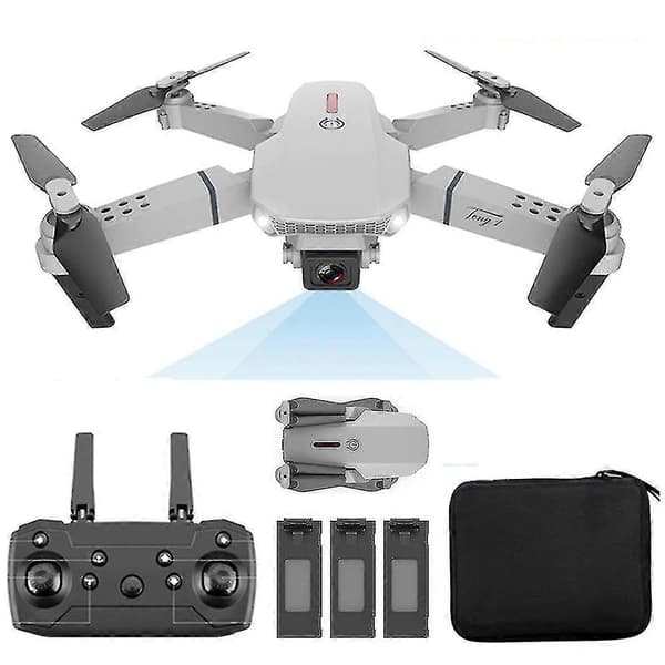 E88 Pro Drone med kamera for voksne og barn, 4k HD Wifi FPV Drone, Sammenleggbar RC Quadcopter for nybegynnere, Leketøysgaver med 3 batterier